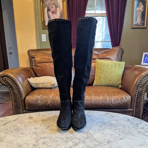 Seven Dials Black Faux Suede Over-the-Knee Boots Size 10M - Picture 1 of 9